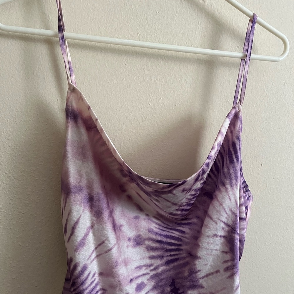 Tie Dye Cowl Neck Cinched Mini Dress - Picture 6 of 13